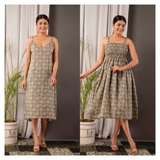 Floral Block Indian Printed Cotton women midi dress long women A line dress