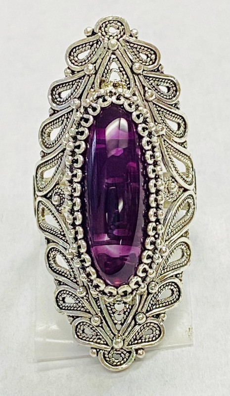HSN Ottoman Sterling Silver Oval Amethyst Elongated Statement Ring Size 7