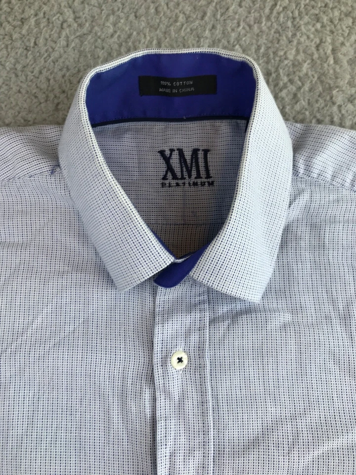 XMI Platinum Shirt Men's 15.5 34/35 Blue Patterened Button Up Collared Pocket - Image 4 of 4