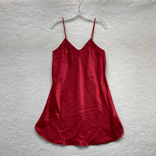 Vintage Slip Dress Medium Red Satin Chemise Negligee Lingerie