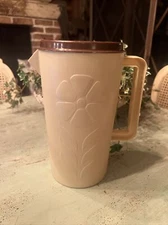 Vintage Sterilite 70's Plastic Drink Pitcher BEIGE  Retro Kitchen Floral Design