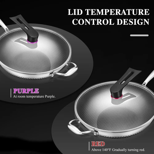 13-INCH LARGE WOK STAINLESS STEEL NONSTICK FRYING PAN W/ LID BRUSH FOR INDUCTION - Picture 11 of 13