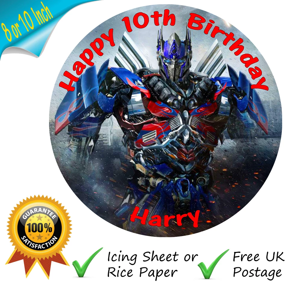TRANSFORMERS OPTIMUS PRIME CAKE TOPPER PERSONALISED EDIBLE BIRTHDAY CAKE TOPPER