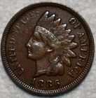 Extra Fine 1886 Type 2 Indian Head Cent, Attractive, Mid-Grade specimen.