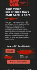 Virgin Experience Days £50 Gift Card Expiry 02/05/2027