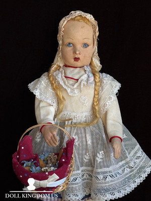 Vintage European 14  Lenci Style Felt Cloth Character Girl Doll