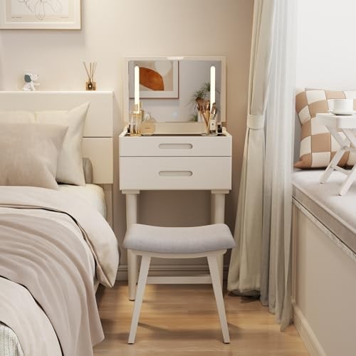 Solid Wood Small Vanity Desk with Flip Top Mirror, Brightness Adjustable - Picture 2 of 7