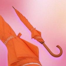 Vintage Orange Bloomingdale's Umbrella with Wooden Handle