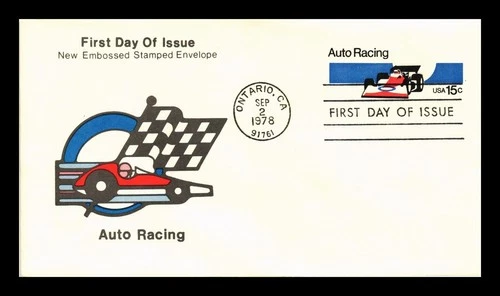 US COVER AUTO RACING EMBOSSED STAMPED ENVELOPE FIRST DAY ISSUE
