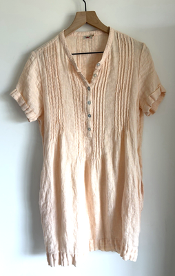 Faherty Women's Peach Pintuck Gemina 100% Linen Shift Dress Pockets Size  Medium | eBay
