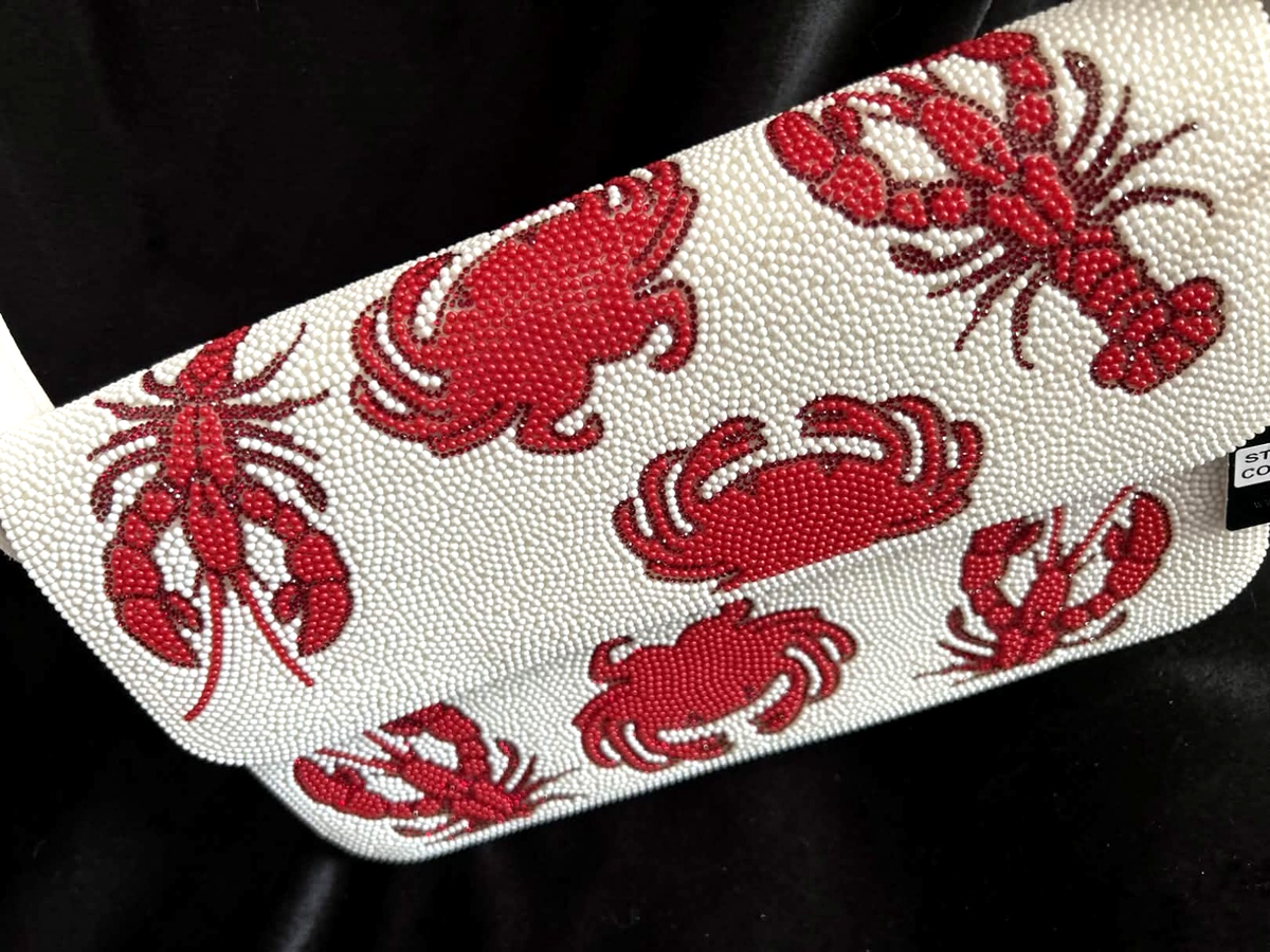 New Release Sincerely Jules White Leather Crab Lobster Beaded Bag