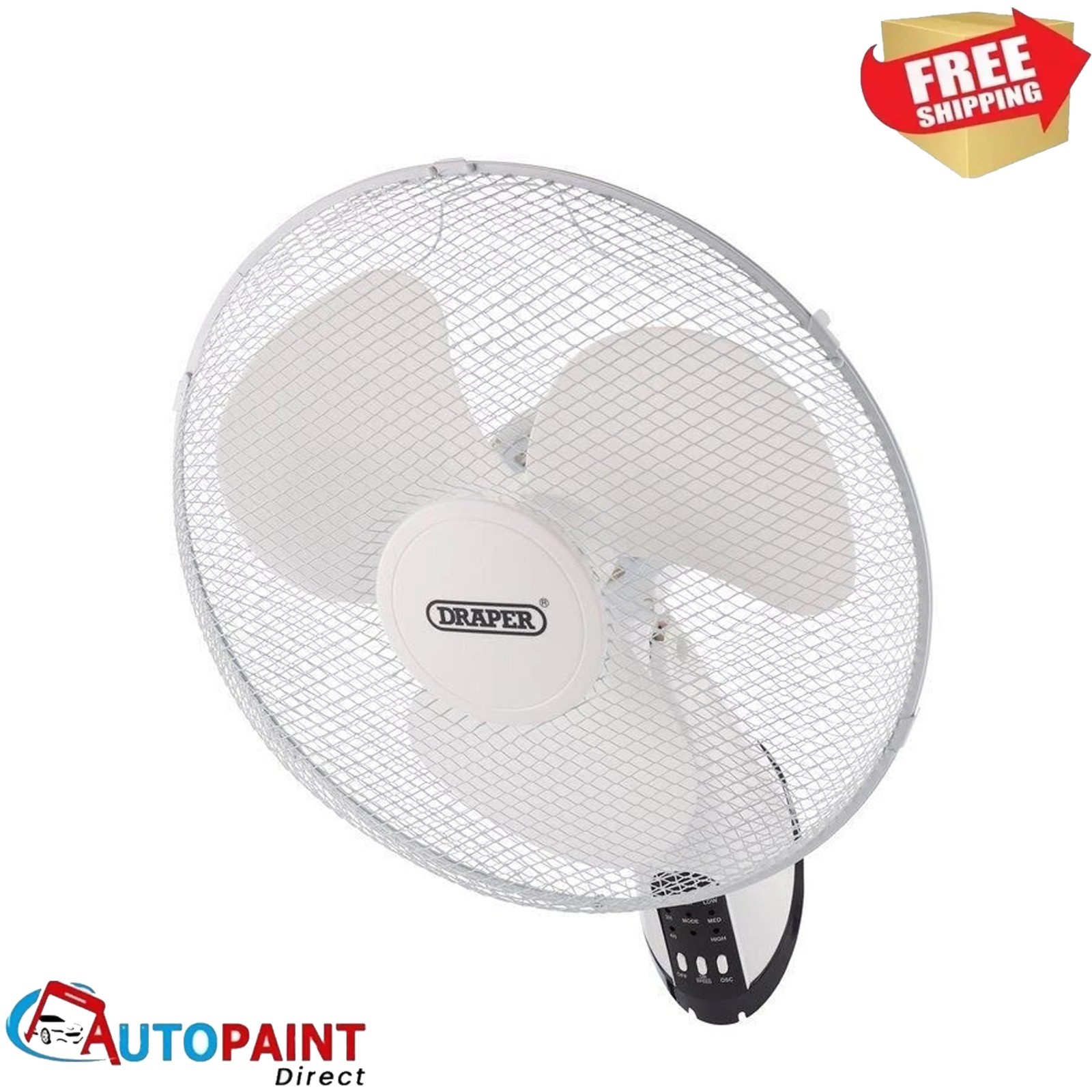 Draper 230V Oscillating Wall Mounted Fan with Remote Control, 16""/400mm, 3 Speed