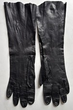 Grandoe Vintage Black Leather Opera Length Evening Gloves Sz 7 Soapable 60s 14  