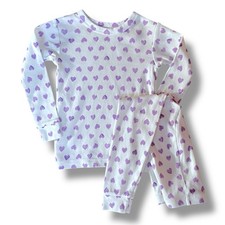Baby Gap Girls Pajamas Sz 3 Years Purple White Heart Print 2 Pc Organic Cotton
