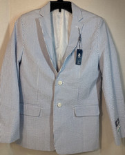 Izod blue white seersucker Blazer sport jacket Boys 16 NWT Easter Spring stretch