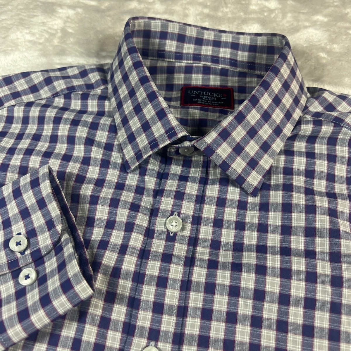 UNTUCKit Men's Medium Button Down Shirt Blue Egrivin Slim Fit Plaid Performance