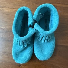 Minnetonka Teal Suede Fringe Moccasin Booties 5 Toddler