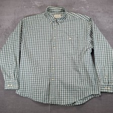 Eddie Bauer Mens XXL Green Plaid Button Down Long Sleeve Shirt Flannel Cotton