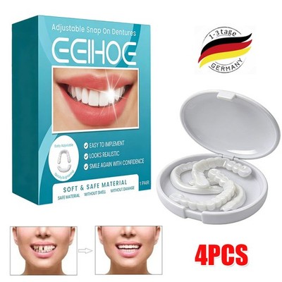 4X Smile Snap On False Teeth Upper Lower Dental Veneers Dentures Tooth Cover Set