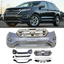 Full Front Bumper Kit for 2015-2018 Ford Edge - Primed Cover, Grille, Fog Lights