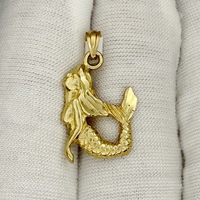 10k Gelbgold Frauen Meerjungfrau Charm Anhänger Ozean Strand Maritim Schmuck Sommer
