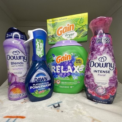 (5-PIECE) Gain Relax/Downy Laundry Bundle   Flings, Beads, Softener, Sheets!