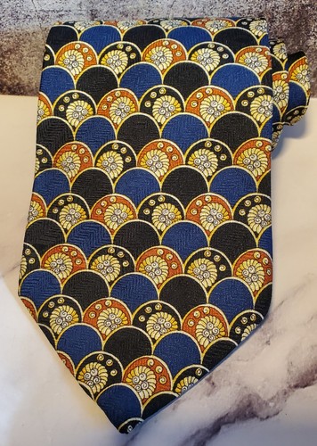 Wembley Men’s Neck Tie 100% Silk Blue Black Gold Geometric 3.75X 64 Made In USA