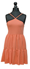 Boohoo Textured Halterneck Smock Dress Coral UK Size 12 BNWT Summer Mini Tiered