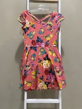 Ambiance Floral Fit & Flare Dress Medium Coral Strappy Back Keyhole Summer 0057