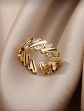 Cubic Zirconia Decor Cuff Ring Rhinestone Casual Classy Design Ring Ideal Gift