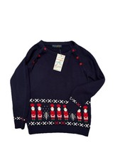Girls Christmas Holiday Navy Blue Wooden Soldiers Boutique Sweater Size 6 NWT