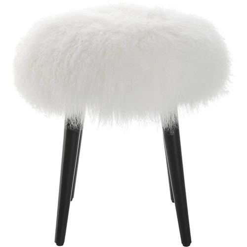 Uttermost 23830 Wooly 18.5 inch White Sheepskin and Matte Black Accent Stool - Picture 2 of 5