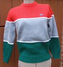 Vintage Acrylic Izod j.g. Lacoste Red Green Gray Striped Sweater Hong Kong Women