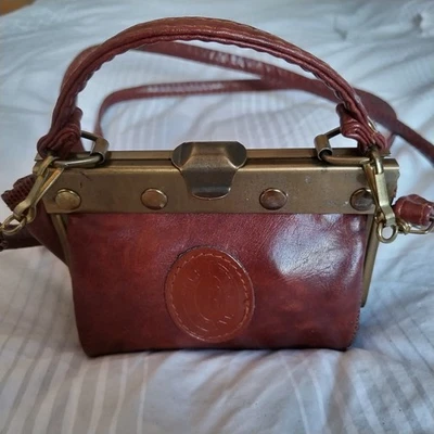 Vintage Italian Leather Frame Shoulder Handbag Pelleteria Royal Quality Small - Image 1 of 4