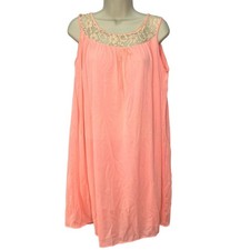 Vintage Movie Star Nightgown Coral Pink Lace Detail Sleeveless Sz M Nylon Sheer
