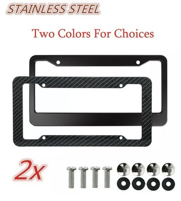 Stainless Steel Universal License Plate Frame Tag Cover Screw Caps 2PCS