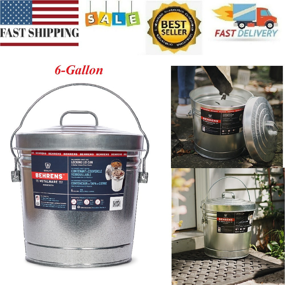 Galvanized Trash Can Gal Steel Locking Lid Storage Weather Resistant  Outdoor - Main Image