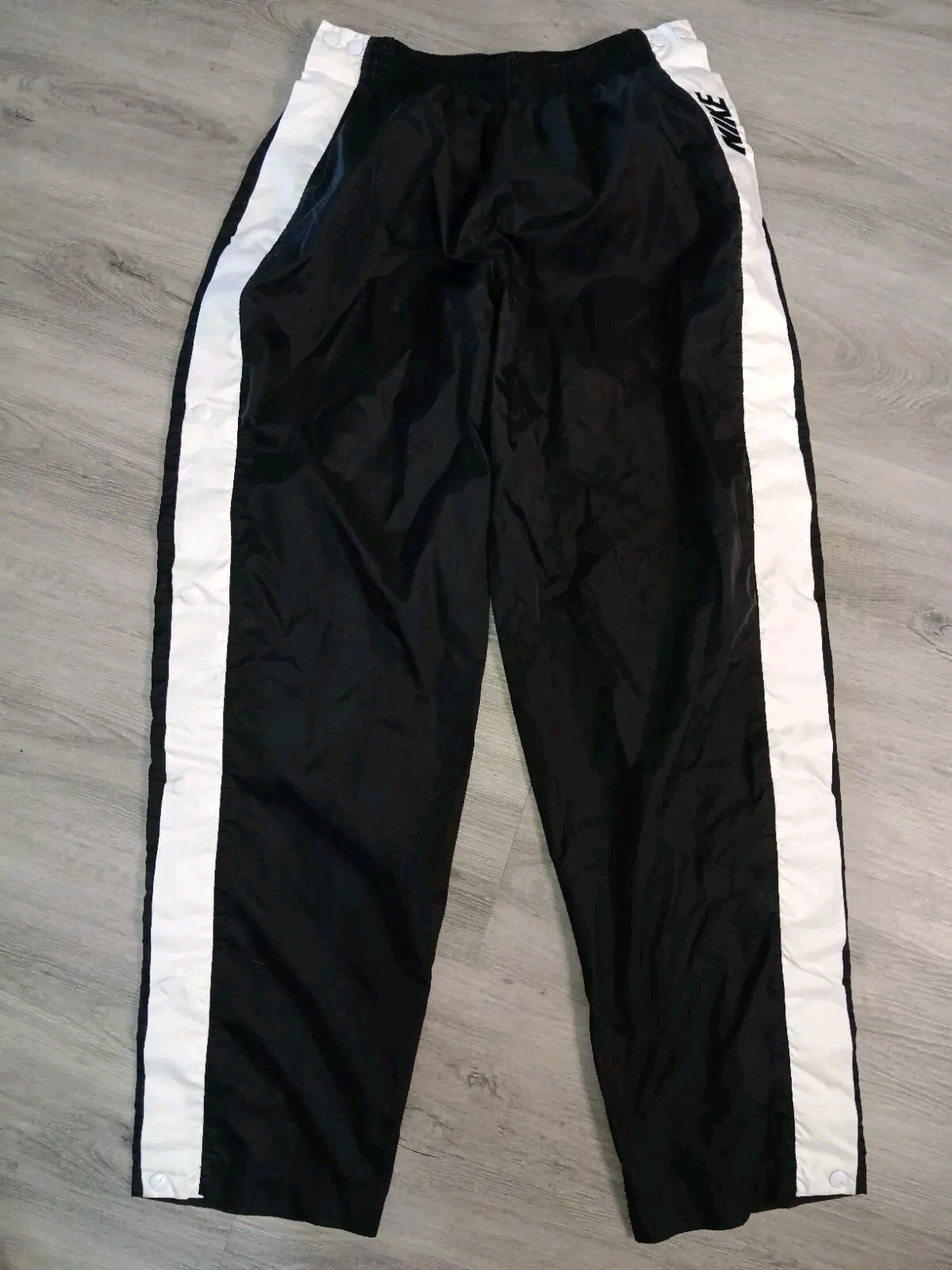VTG 90s Nike Tear Away Track Pants Side Snap 100% Nylon Black White Sz L (C6)