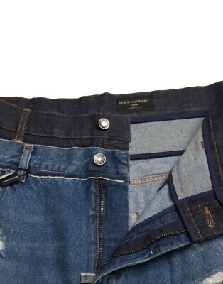 【イタリア製】【46】DOCLE&GABBANA ダメージデニム メンズ DOLCE & GABBANA Jeans Blue Tattered Cotton Men Denim IT46