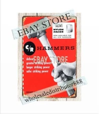 metal  wall hangings 1960 C-R Hammers tools equipment auto shop metal tin sign