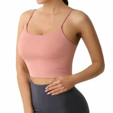 Women's Adjustable Strap Sports Bra Longline Padded Crop Tank Active Tops