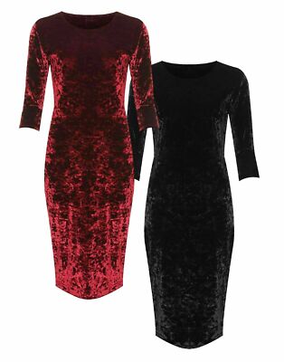 Womens Plus Size Crushed Velvet Long Sleeve Party Bodycon Dress Velour Top  14-28 UK