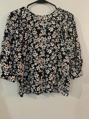 Floral Primark Cares Womens Blouse Size M Black & White Polyester - Pre-Owned