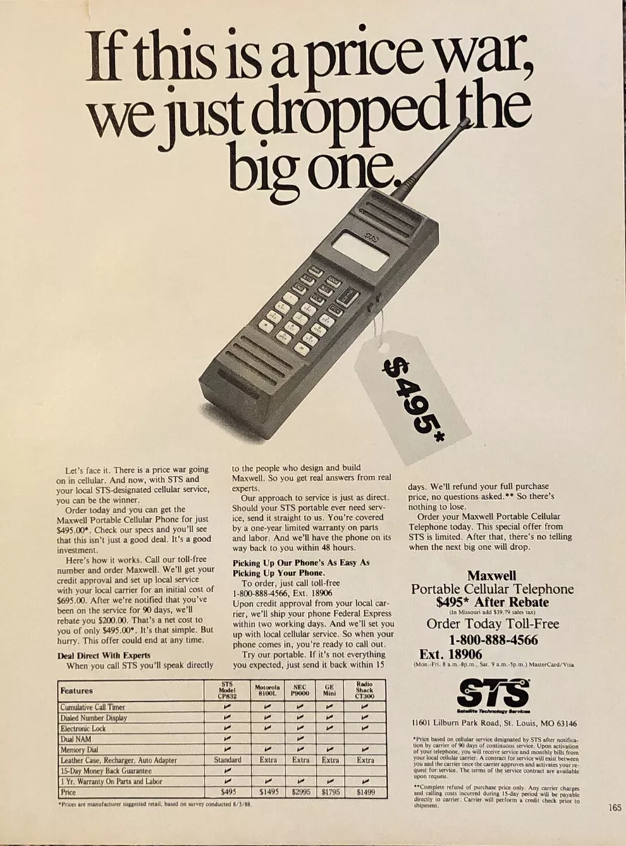 PRINT AD 1989 STS Maxwell Portable Cellular Cell Phone Price War Dropped Big One | eBay