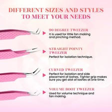 Fiber Tip Tweezers for Eyelash Extensions Set of 4 Professional Lash Extension