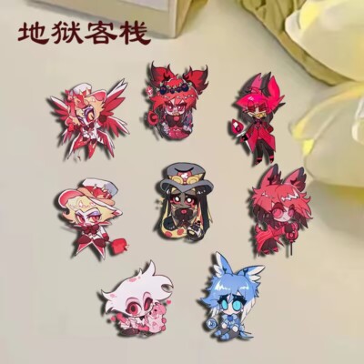 Hazbins - Broches émail Angel Hotel (Angel Dust, Alastor, Vaggie), Badge Métal Pin's Pour Cosplay Ou Décoration Sac