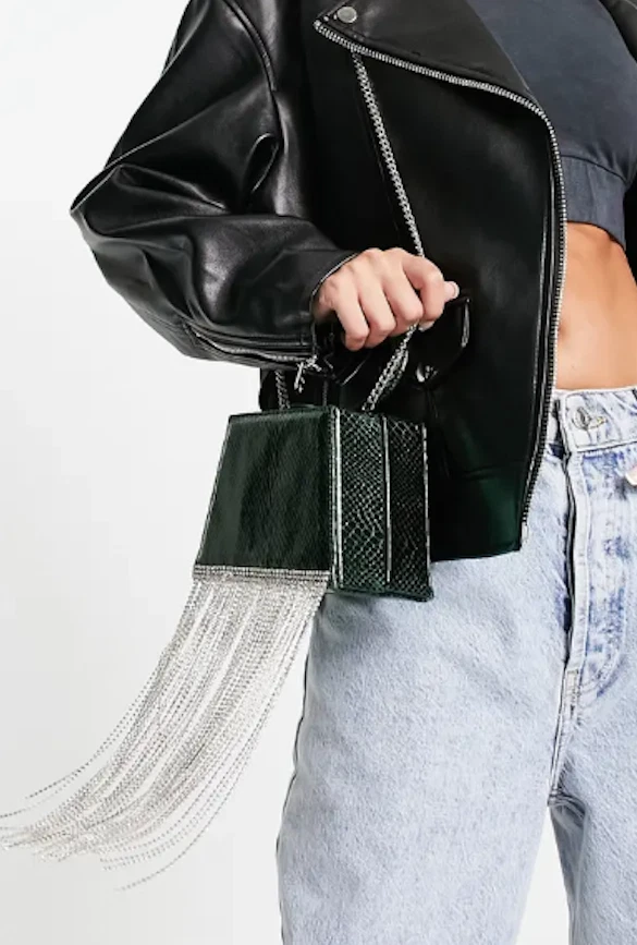 TOPSHOP Sorcha Diamante Rhinestone Tassle Clutch Green eBay