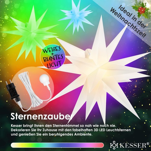 KESSER® Leuchtstern 3D LED Weihnachtsstern Adventsstern Timer für innen & außen - Bild 8 von 18