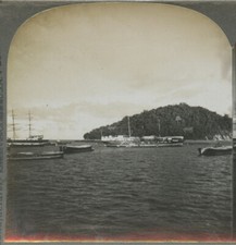 BEAUTIFUL HARBOR W/ SHIPS/SAILBOATS, VINT STEREOVIEW