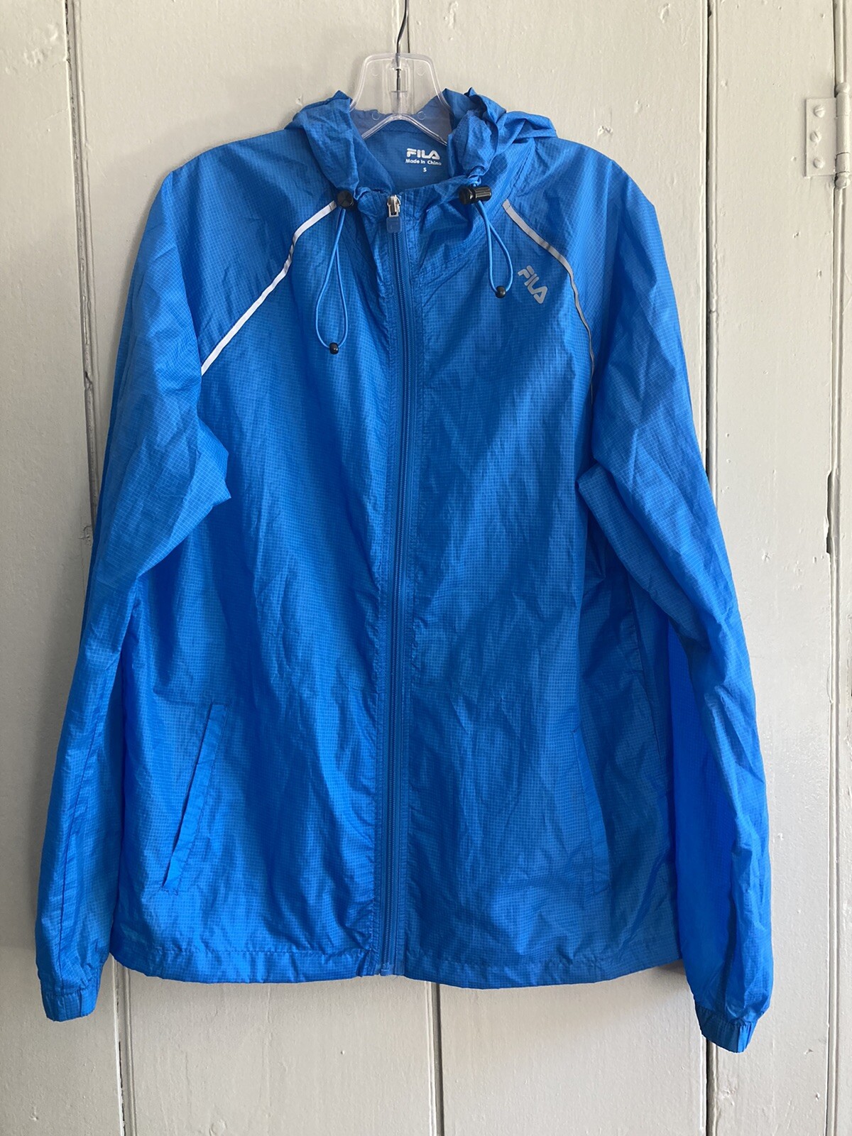 Giacca a vento Fila taglia S blu zip cappuccio atletica full zip leggi